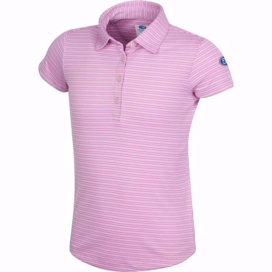 Picture of Girls U.S. Kids Golf Collection by Greg Norman Micro Stripe Polo w/Nehoiden Logo - Magenta Stream